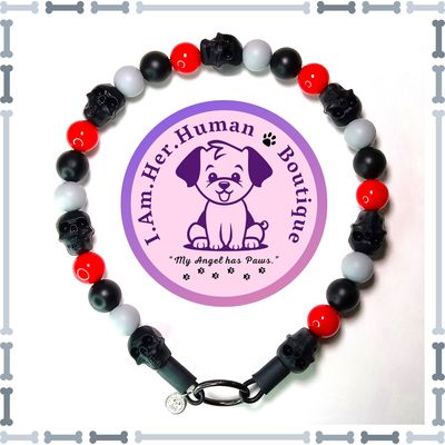 Black Skulls, Mini Swag Bead Dog Collar, Bubblegum Bead Dog Collar, Mini Beaded Dog Collar, Bubblegum Beaded Collar, Acrylic