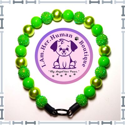 Lime Green Rhinestone, Light Green Pearl, Apple Green Solid, Chunky Glam Bead Dog Collar, Bubblegum Bead Dog Collar, Beaded Dog Collar, Bubblegum Beaded Collar, Acrylic