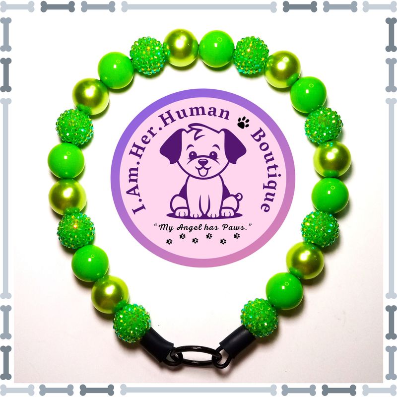 Lime Green Rhinestone, Light Green Pearl, Apple Green Solid, Chunky Glam Bead Dog Collar, Bubblegum Bead Dog Collar, Beaded Dog Collar, Bubblegum Beaded Collar, Acrylic
