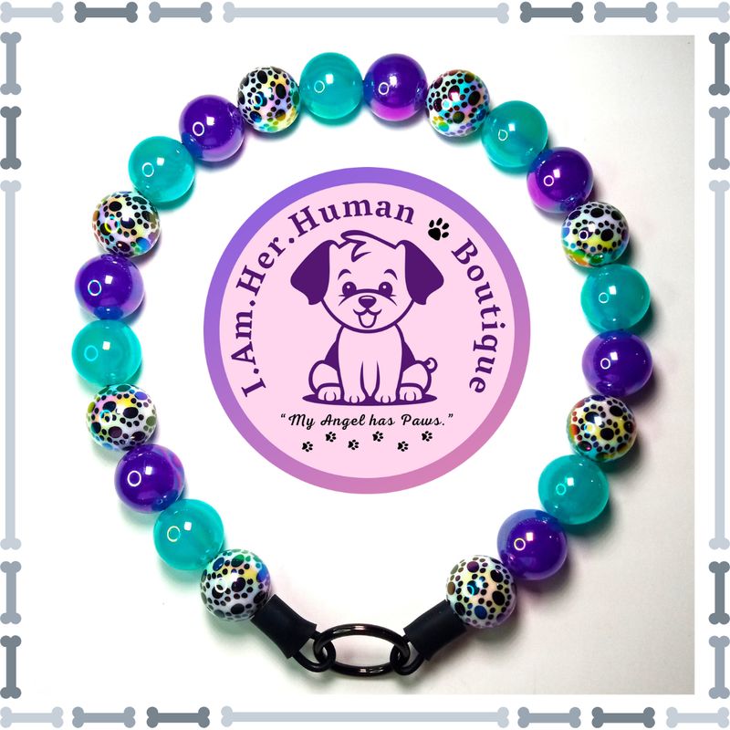 Dark Purple Jelly AB, Turquoise Jelly AB, Black &amp; White Paw Print AB, Chunky Glam Bead Dog Collar, Bubblegum Bead Dog Collar, Beaded Dog Collar, Bubblegum Beaded Collar, Acrylic