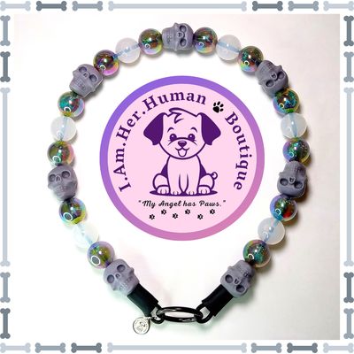 Silicone Skulls, Jelly &amp; Opalescent Beads, Mini Bead Dog Collar, Bubblegum Bead Dog Collar, Mini Beaded Dog Collar, Bubblegum Beaded Collar, Acrylic, Dog Pearls, Bead Dog Necklace