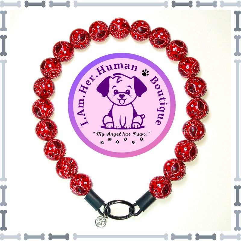 Red Paisley, Bandana, Chunky Bead Dog Collar, Bubblegum Bead Dog Collar, Beaded Dog Collar, Bubblegum Beaded Collar, Acrylic
