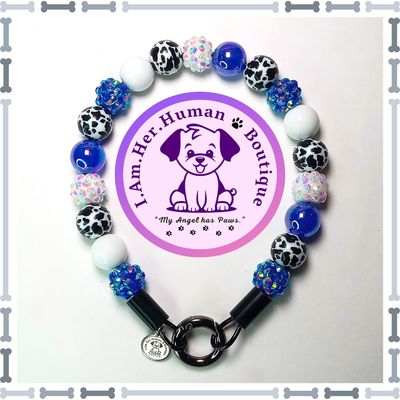 "Lil Cowgirl Days" XS Mini Glam Bead Collar Cow Print, Rhinestone, Solid, Jelly, Blue, XS Mini Glam Bead Dog Collar, Bubblegum Bead Dog Collar, Dog Pearls, Bubblegum Beaded Collar, Dog Necklace, Acrylic