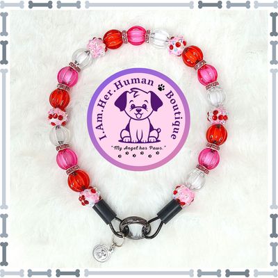 Valentines Dog Collar, Red, Pink, White, Rhinestones, XS Bubblegum Dog Collar, Holiday Bead Dog Collar, XS Mini Beaded Dog Collar, Acrylic, Dog Pearls, Bead Dog Necklace