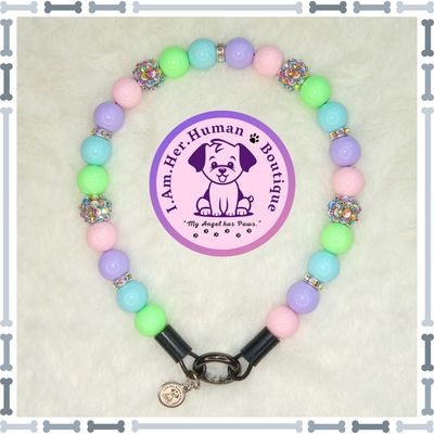 Pastel Bling | Custom | Durable | Slip On | Small | Bubblegum Bead | Beaded Dog Collar | Dog Pearls | Dog Necklace | Pink Purple Blue Green | Easter Collar