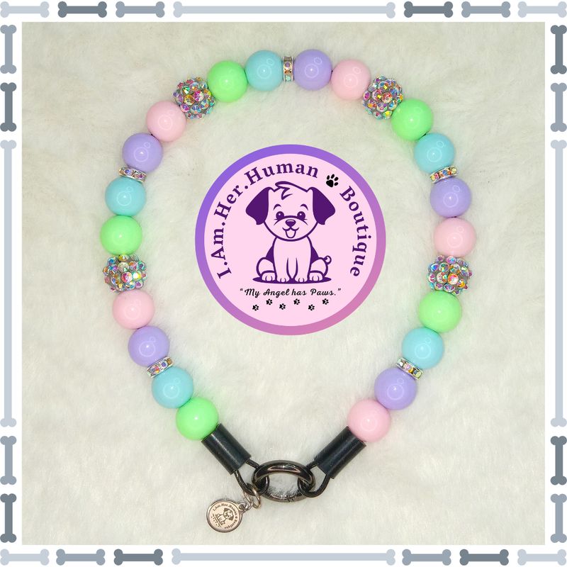"Lil Pastel Bling" XS Mini Glam Bead Collar Pastel Bling | Custom | Durable | Slip On | Small | Bubblegum Bead | Beaded Dog Collar | Dog Pearls | Dog Necklace | Pink Purple Blue Green | Easter Collar
