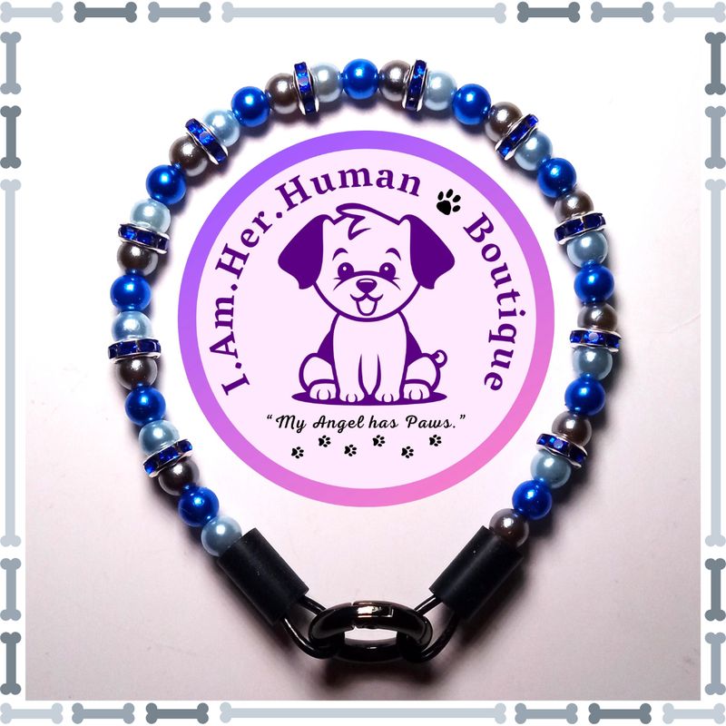 "Lil Powdered Blue Glimmer" XXS Mini Bead Necklace Collar Royal Blue, Light Blue, Silver Grey, Pearls, Spacer Beads, XXS Mini Bead Dog Necklace Collar, Bubblegum Bead Dog Collar, XXS Mini Beaded Dog Collar, Bubblegum Beaded Collar, Beaded Necklace, Acrylic