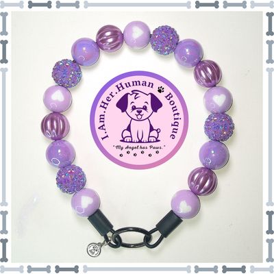 Valentines, Purple, Heart Print Beads, Purple Pearl, Rhinestone Beads, Chunky Glam Bead Dog Collar, Bubblegum Bead Dog Collar, Beaded Dog Collar, Bubblegum Beaded Collar, Acrylic