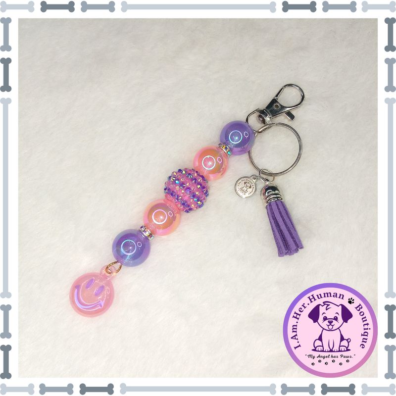 Keychain | Beaded Keychain | Dangle | Pink | Purple