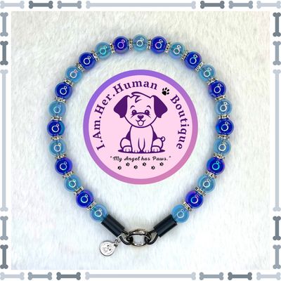 "Lil Nautical Glitz" XS Mini Glam Bead Collar Royal Blue Jelly, Light Blue Jelly, Spacer Beads, XS Mini Glam Bead Dog Collar, Bubblegum Bead Dog Collar, XS Mini Beaded Dog
