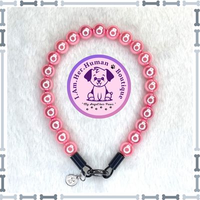"Lil Pink Pearls" XS Mini Glam Bead Collar Lil Pink Pearls | Bubblegum Dog Collar | Dog Pearls | Bead Dog Necklace | Acrylic | Slip On | XS Mini Dog Collar