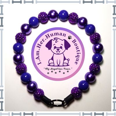 Deep Purple Rhinestone, Dark Purple Pearl, Deep Purple Solid, Chunky Glam Bead Dog Collar, Bubblegum Bead Dog Collar, Beaded Dog Collar, Bubblegum Beaded Collar, Acrylic