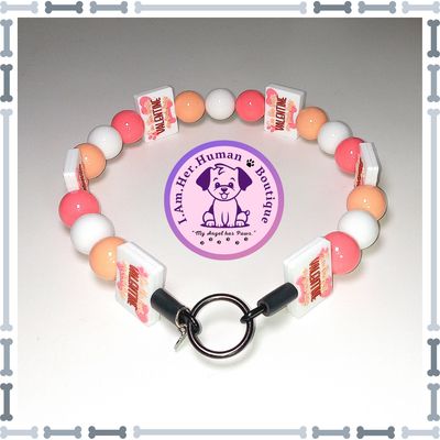 The Best Four-Legged Valentine, Salmon Pink, Peach, Silicone Bead Dog Collar, Bubblegum Bead Dog Collar, Dog Pearls, Bead Dog Necklace, Silicone Valentine Bead Dog Collar