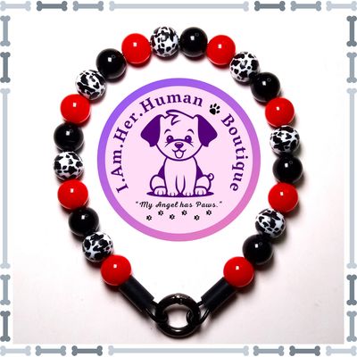 Lil Black &amp; White Cow Print | Custom | Bubblegum Bead | Dog Collar | Dog Pearls | Dog Necklace | XS Mini Dog Collar | Acrylic | Red | Slip On | Small Dog Collar