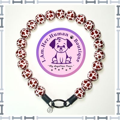 Cow Print, Chunky Bead Dog Collar, Bubblegum Beaded Collar, Beaded Dog Collar, Acrylic, Dog Pearls, Bead Dog Necklace