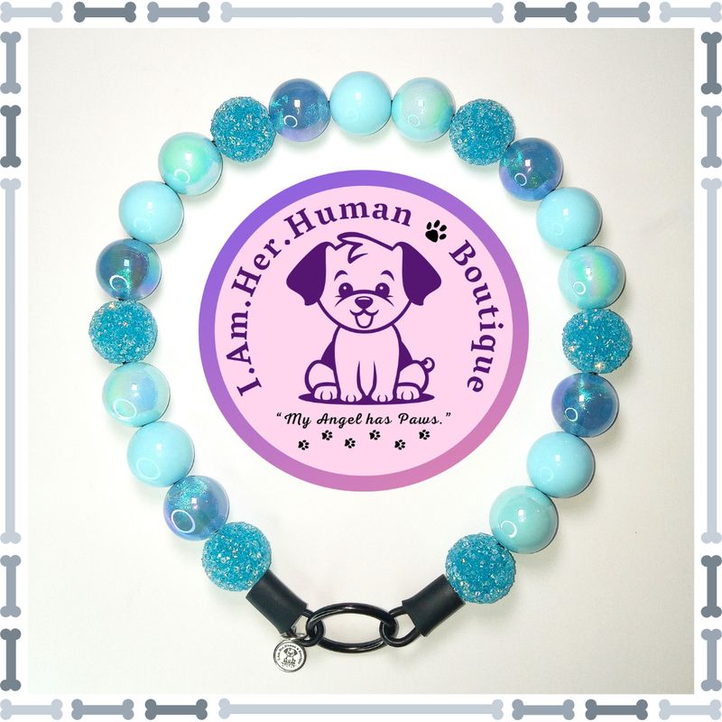 "Baby Blue Freesia Fantasy" Chunky Glam Bead Collar Blue Beads, Sugar Rhinestone, Solid, Solid AB, Chunky Glam Bead Dog Collar, Bubblegum Beaded Dog Collar, Bead Dog Collar, Acrylic, Dog Pearls, Bead Dog Necklace