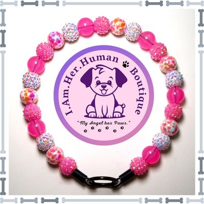 Pink Rhinestone, White Jelly, Cotton Candy Pink, Pink &amp; White Cow Print AB, Mini Glam Bead Dog Collar, Bubblegum Bead Dog Collar, Mini Beaded Dog Collar, Bubblegum Beaded Collar, Acrylic