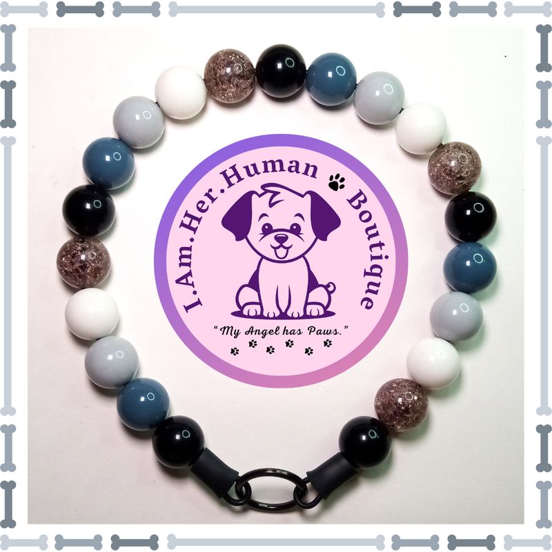 Black &amp; Grey Solids, White, Chunky Swag Bead Dog Collar, Bubblegum Beaded Dog Collar, Bead Dog Collar, Acrylic