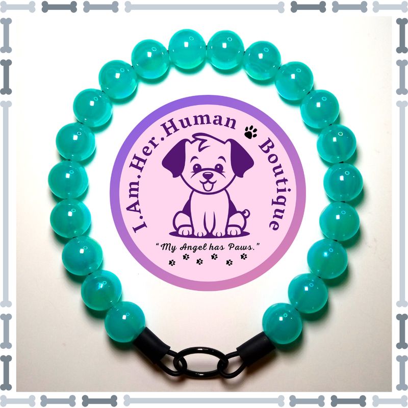 "Turquoise Bubbles" Chunky Bead Collar Turquoise Jelly, Chunky Bead Dog Collar, Bubblegum Beaded Collar, Beaded Dog Collar, Pastel Colors, Acrylic