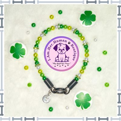 Saint Patrick's Day Bubblegum Dog Collar, Green Ombre, Dog Pearls, Bead Dog Necklace, XXS Mini Bead Dog Necklace Collar, Holiday Collar, Acrylic