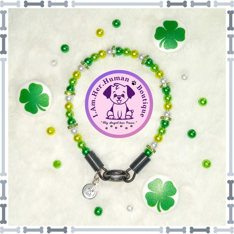 "Lucky Green Ombre" XXS Mini Bead Necklace Collar Saint Patrick's Day Bubblegum Dog Collar, Green Ombre, Dog Pearls, Bead Dog Necklace, XXS Mini Bead Dog Necklace Collar, Holiday Collar, Acrylic