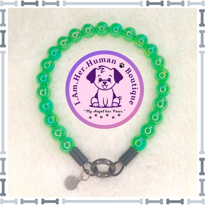 Lil Emerald Bubbles | Beaded Dog Collar | Bubblegum Dog Collar | Dog Pearls | Dog Necklace | Acrylic Bead Collar | Slip On | Green | Small Dog Collar