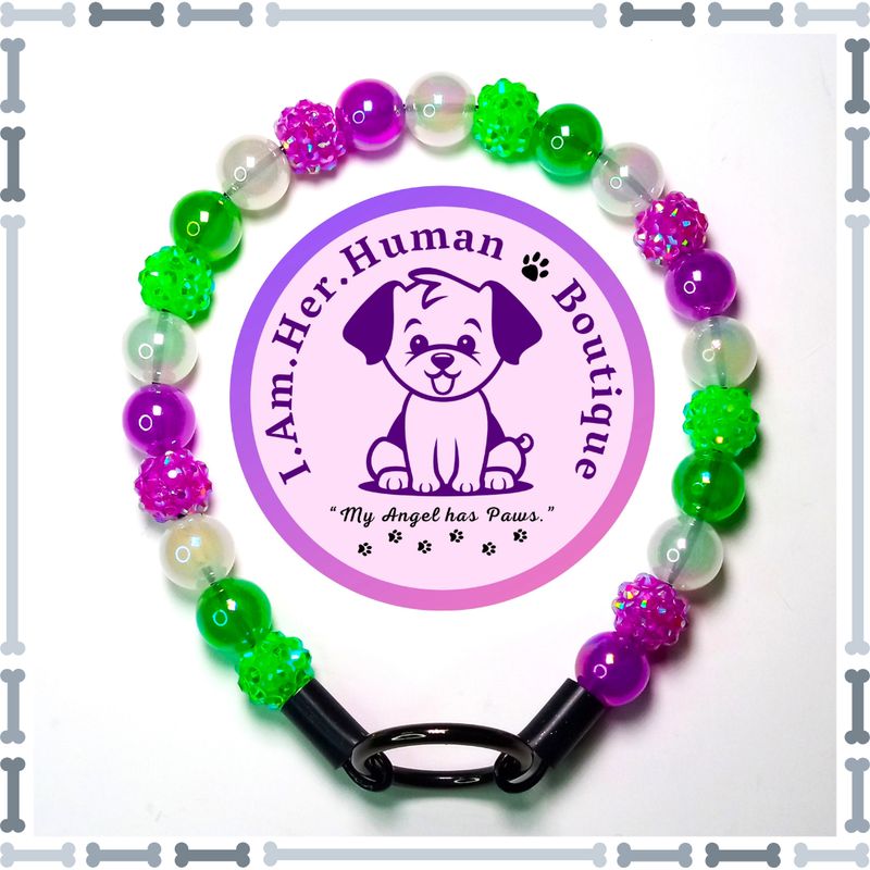 Purple Rhinestone, Green Rhinestone, Purple, Green, White Jelly, XS Mini Glam Bead Dog Collar, Bubblegum Bead Dog Collar, XS Mini Beaded Dog Collar, Bubblegum Beaded Collar, Acrylic