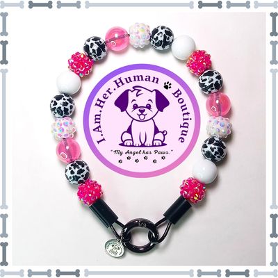 "Lil Cowgirl Glam" XS Mini Glam Bead Collar Cow Print, Rhinestone, Solid, Jelly, Pink, XS Mini Glam Bead Dog Collar, Bubblegum Bead Dog Collar, Dog Pearls, Bubblegum Beaded Collar, Dog Necklace, Acrylic
