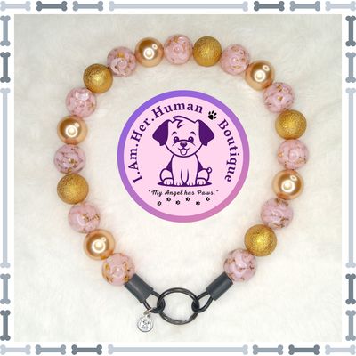 Blushing Gold Dust | Beaded Dog Collar | Bubblegum Dog Collar | Dog Pearls | Dog Necklace | Acrylic | Slip On | Pink | Gold | Chunky Bead | Dog Collar