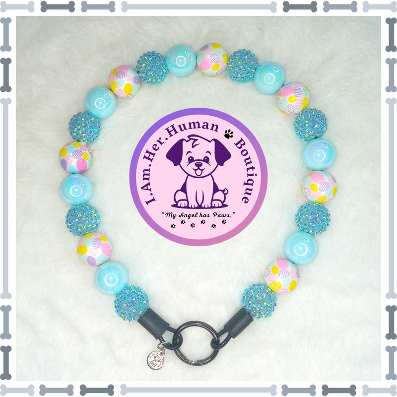 "Blue Easter Candy" Chunky Glam Bead Collar Blue Easter Candy, Easter Egg Print Beads, Rhinestones, Chunky Glam Bead Dog Collar, Bubblegum Dog Collar, Beaded Dog Collar, Bubblegum Beaded Collar, Dog Pearls, Acrylic