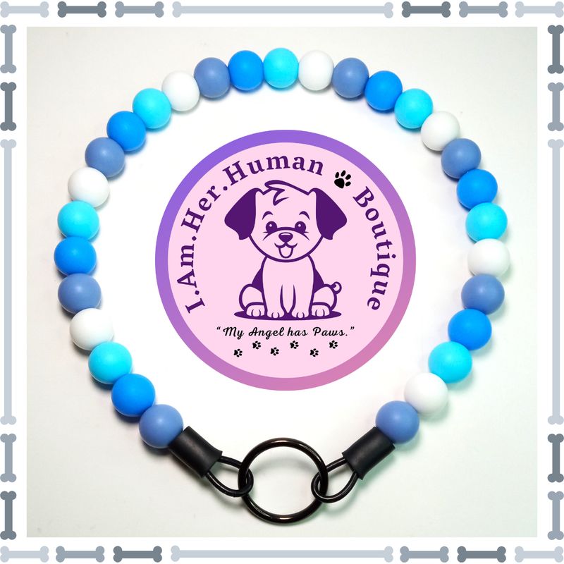 Light Blue, Blue, Dark Blue, White, Silicone Bead Dog Collar, Bubblegum Bead Dog Collar, Beaded Dog Collar, Bubblegum Beaded Collar, Silicone