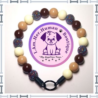 Brown, Latte, Cream, Latte Brown Rhinestone, Chunky Glam Bead Dog Collar, Bubblegum Bead Dog Collar, Beaded Dog Collar, Bubblegum Beaded Collar, Acrylic