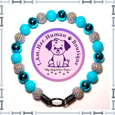 "Crystal Blue Skies" Chunky Glam Bead Collar Chromatic Rhinestone, Sky Blue, Blue Chrome, Chunky Glam Bead Dog Collar, Bubblegum Beaded Dog Collar, Bead Dog Collar, Acrylic