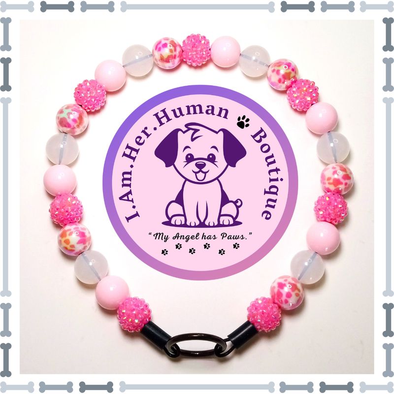 "Strawberry Milk" Mini Glam Bead Collar Pink Rhinestone, White Jelly, Cotton Candy Pink, Pink & White Cow Print AB, Mini Glam Bead Collar, Bubblegum Bead Dog Collar, Mini Beaded Dog Collar, Bubblegum Beaded Collar, Acrylic