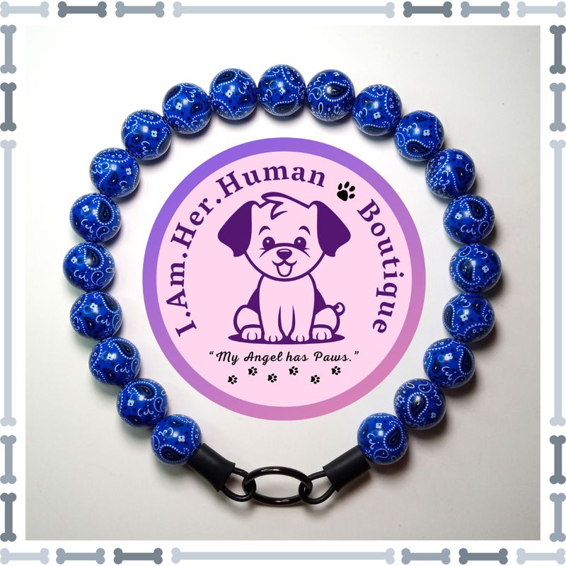 Blue Paisley, Bandana, Chunky Bead Dog Collar, Bubblegum Bead Dog Collar, Beaded Dog Collar, Bubblegum Beaded Collar, Acrylic