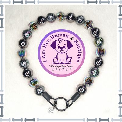 Platinum Lace Diva | Beaded Dog Collar | Bubblegum Dog Collar | Dog Pearls | Dog Necklace | Acrylic | Slip On | Black | Chrome | Silver | Chunky Bead | Glam Dog Collar