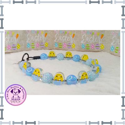 "Baby Blue Easter Chick" Chunky Glam Bead Collar Easter, Pastel Blue, Easter Chick, Rhinestones, Chunky Glam Bead Dog Collar, Bubblegum Dog Collar, Beaded Dog Collar, Bubblegum Beaded Collar, Dog Pearls, Acrylic