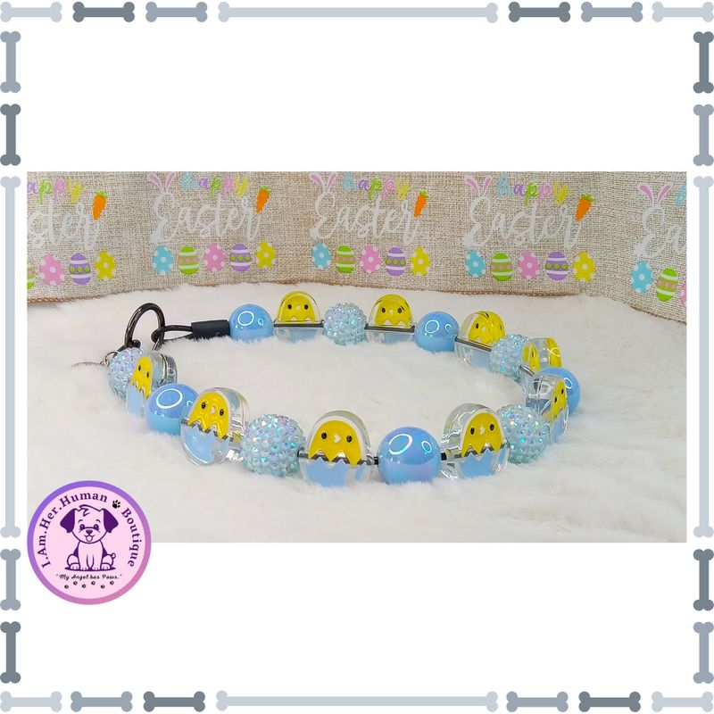 "Baby Blue Easter Chick" Chunky Glam Bead Collar Easter, Pastel Blue, Easter Chick, Rhinestones, Chunky Glam Bead Dog Collar, Bubblegum Dog Collar, Beaded Dog Collar, Bubblegum Beaded Collar, Dog Pearls, Acrylic