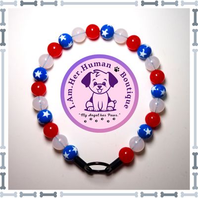 "American Spirit" Mini Bead Collar Americana Collar, Mini Bead Dog Collar, Bubblegum Bead Dog Collar, Mini Beaded Dog Collar, Bubblegum Beaded Collar, Acrylic