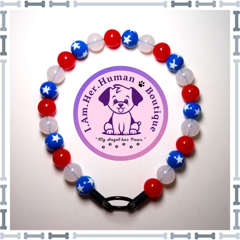 Americana Collar, Mini Bead Dog Collar, Bubblegum Bead Dog Collar, Mini Beaded Dog Collar, Bubblegum Beaded Collar, Acrylic
