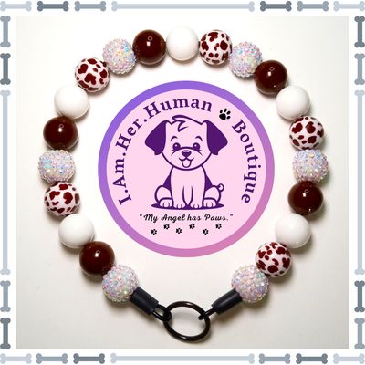 White Rhinestone, Brown, White, Brown &amp; White Cow Print, Chunky Glam Bead Dog Collar, Bubblegum Bead Dog Collar, Beaded Dog Collar, Bubblegum Beaded Collar, Acrylic