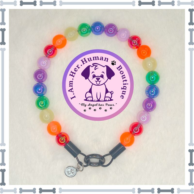 "Lil Rainbow Bubbles" XS Mini Bead Collar Lil Rainbow Bubbles | Beaded Dog Collar | Bubblegum Dog Collar | Dog Pearls | Dog Necklace | Acrylic Bead Collar | Slip On | Glow in the Dark | Small Dog Collar