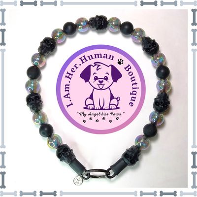 "Skulls & Spells" Mini Swag Bead Collar Black Skulls, Mini Swag Bead Dog Collar, Bubblegum Bead Dog Collar, Mini Beaded Dog Collar, Bubblegum Beaded Collar, Acrylic