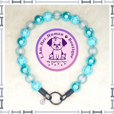 Blue Lace Diva | Beaded Dog Collar | Bubblegum Dog Collar | Dog Pearls | Dog Necklace | Acrylic | Slip On | Blue | Chunky Bead | Glam Dog Collar