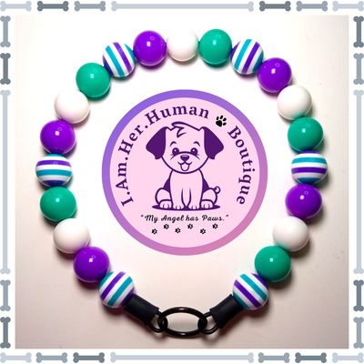 Teal &amp; Purple Stripes, Teal Solid, Purple Solid, White Solid, Chunky Bead Dog Collar, Bubblegum Beaded Collar, Beaded Dog Collar, Pastel Colors, Acrylic