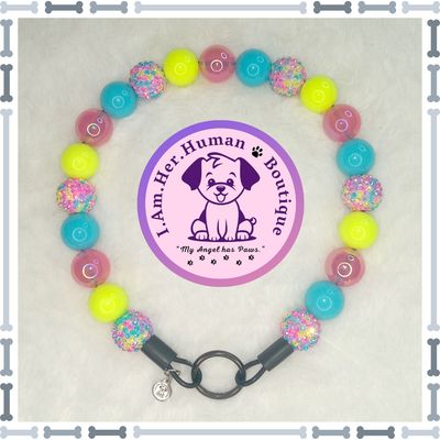 Spring Confetti, Pastel, Neon, Pink, Blue, Yellow, Chunky Glam Bead Dog Collar, Bubblegum Beaded Dog Collar, Bead Dog Collar, Acrylic, Dog Pearls, Bead Dog Necklace