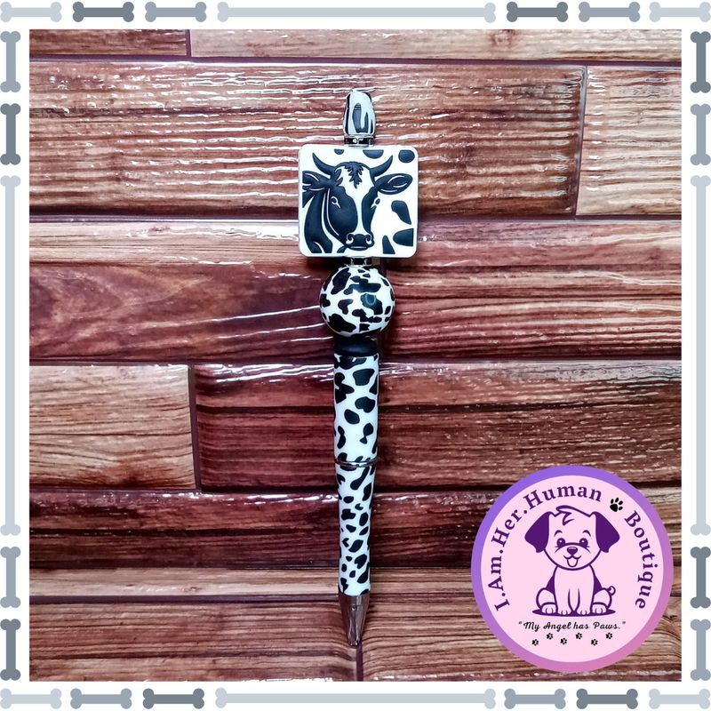 Refillable, Cow Print, Beaded Pen