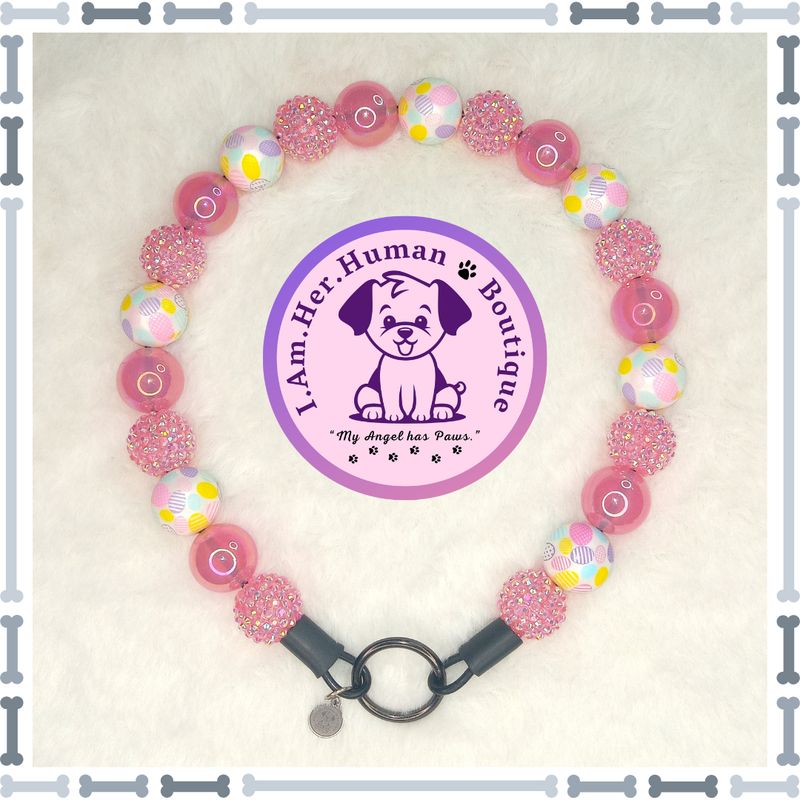 "Pink Easter Candy" Chunky Glam Bead Collar Pink Easter Candy, Easter Egg Print Beads, Rhinestones, Chunky Glam Bead Dog Collar, Bubblegum Dog Collar, Beaded Dog Collar, Bubblegum Beaded Collar, Dog Pearls, Acrylic