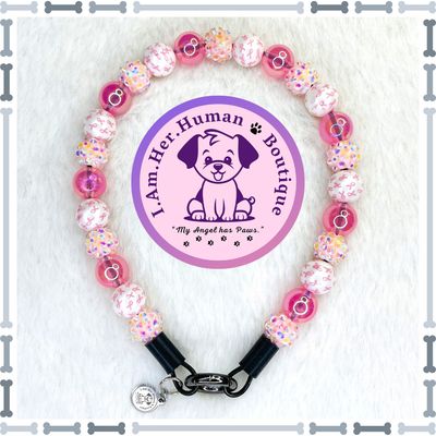 Lil Pawsome Pink Ribbons | Breast Cancer Awareness | Custom | Durable | Slip On | Small | Bubblegum Bead | Beaded Dog Collar | Dog Pearls | Dog Necklace | Pink | Handmade