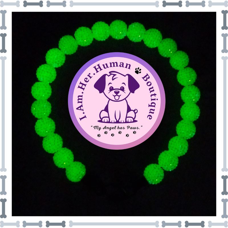 Lime Green, Glow in the dark, Rhinestone, Chunky Glam Bead Dog Collar, Bubblegum Bead Dog Collar, Beaded Dog Collar, Bubblegum Beaded Collar, Acrylic